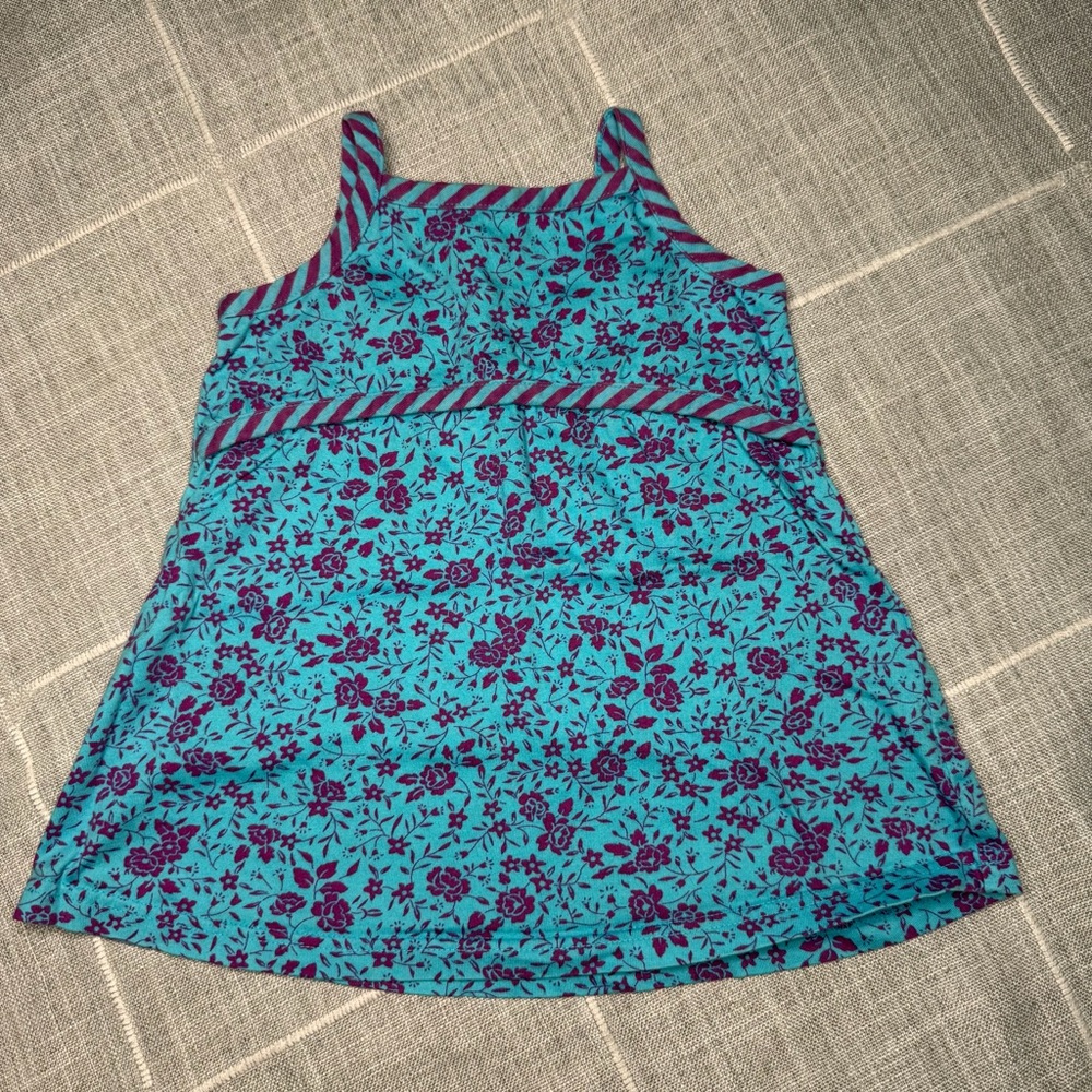 Hanna Andersson 70cm 6-12 Months Blue Purple Floral Spaghetti Strap Dress Cotton